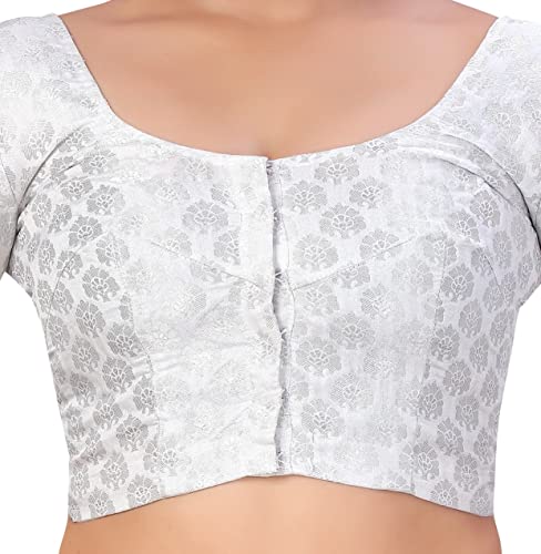 Image of Studio Shringaar Women's Readymade Brocade Short Sleeves Saree Blouse