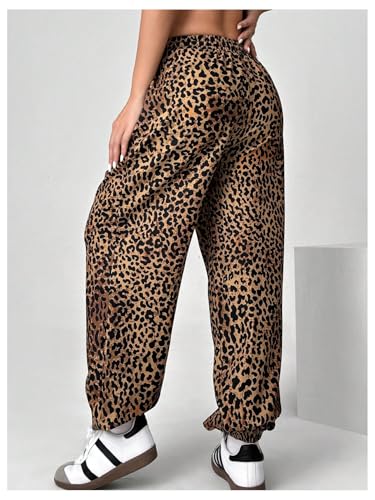 OYOANGLE Women's Leopard Print Drawstring Elastic Waist Jogger Pants Y2k Loose Casual Sweatpants2