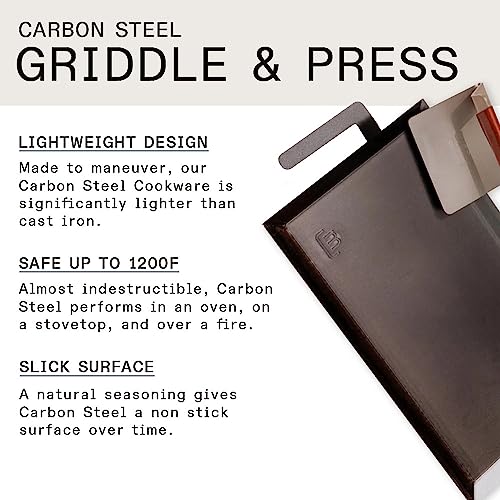 image for Made In Cookware - Carbon Steel Griddle + Grill Press - (Like Cast Iro