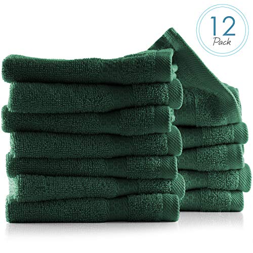 Image of Hearth & Harbor Washcloths 12 Pack - 100% Cotton Washcloth for Body and face, High Absorbent and Soft 13 inchx13 inch Body Wash Cloth, Quick Dry - Hunter Green Washcloths
