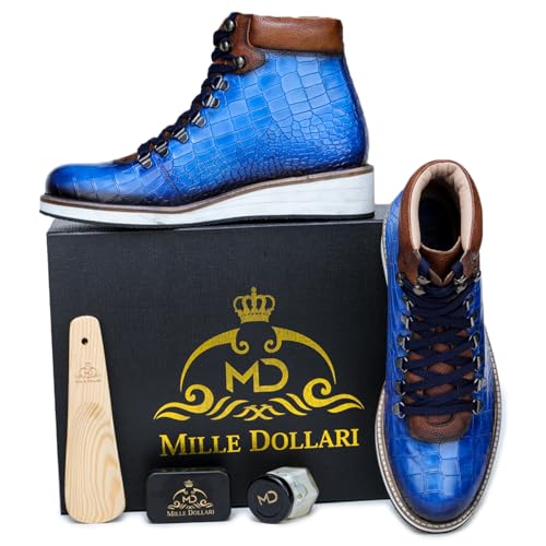 Image of Textured Hiking Boots with High Top Ankle with Lace Up Closure | Cushioned Footbed | Block Heel and EVA Outsole | Leather Upper | Casual & Outdoor Footwear for Men