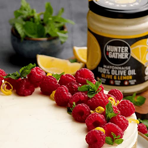 Hunter & Gather Olivenöl Mayonnaise Oliven & Zitronen 250g | Hergestellt mit Olivenöl & Eigelb aus britischer Freilandhaltung | Paleo, Keto, Zucker- und Glutenfreie Olivenöl Mayo I Samenölfrei