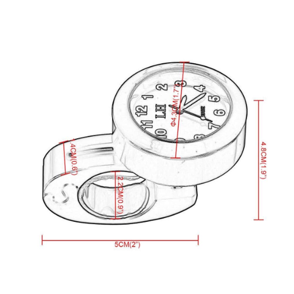 Akozon Motocyklowy zegarek na kierownicę Zegar 22 mm / 0,87 cala 25 mm / 1,0 cala Wodoodporny, odporny na wstrząsy