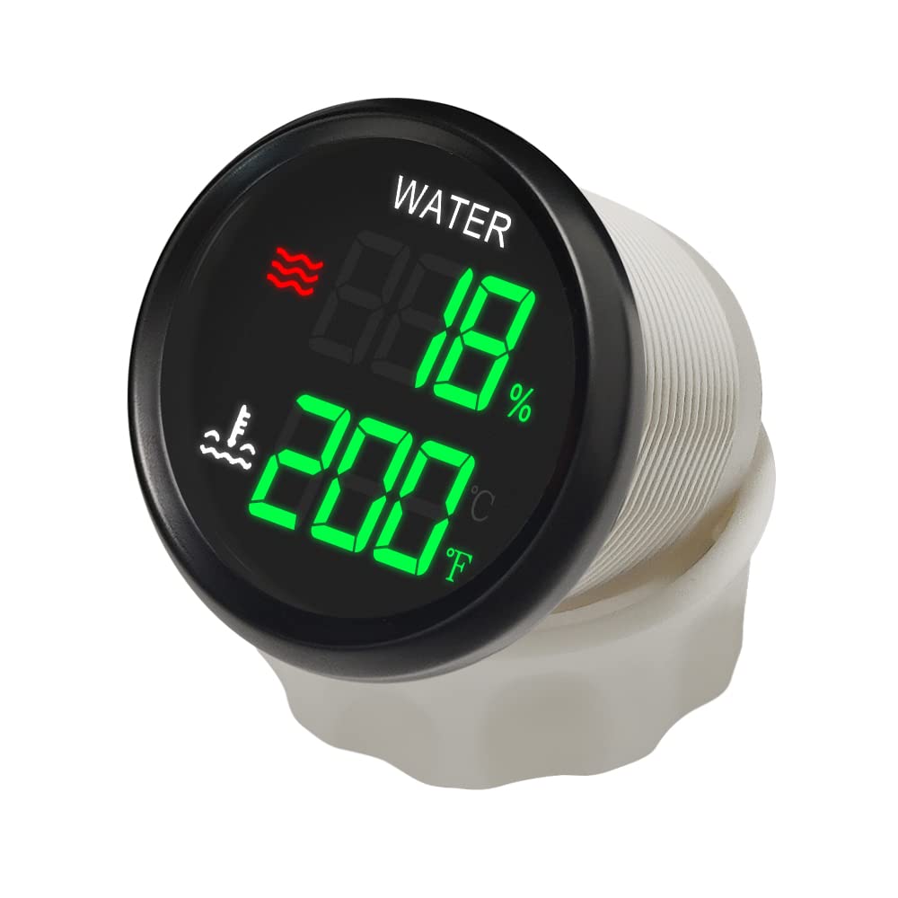 ELING 52mm 2 in 1 Dual Gauge Water Temp. Water Level Gauge Meter 9-32V for Car Motorcycle Boat (WT Black+Black)