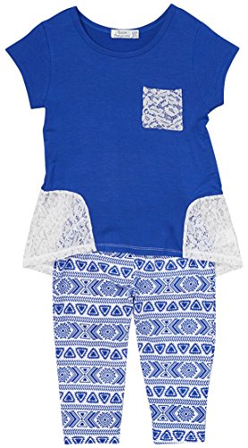 Image of ToBeInStyle Girl's 2 Piece Outfit Top & Leggings Set Casual Graphic Shirt Capri Pants