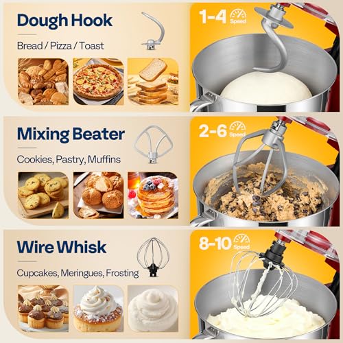 Image of VIVOHOME Stand Mixer, 6-Quart Tilt-Head Kitchen Mixer with Bowl, Silver | 10 Speeds, Splash Guard, Dough Hook, Beater, Whisk, Egg Separator, for Cake & Bread