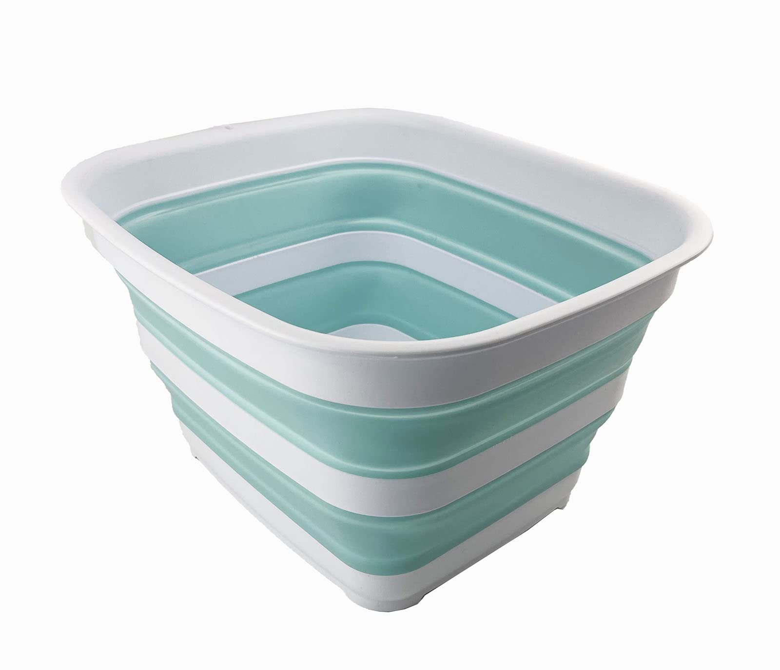 Sammart White/Lake Green 15L Collapsible Tub - Foldable Dish Tub - Portable Washing Basin - Space Saving Plastic Washtub ()