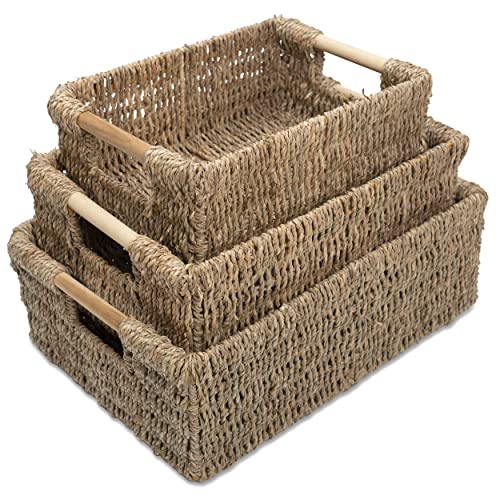 Up To 40% OFF VATIMA Wicker Baskets for Storage Organizing, Seagrass Storage Baskets Rectangular Wicker Basket with Handles, Natural Wicker Storage Basket Bins - Set of Wicker Baskets for Shelves
