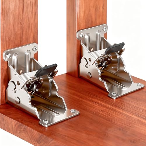 2 Pack Folding Brakcets 0-90-180 Self-Lock Hinge with Screws Heavy Duty Extension Support Bracket Self Locking Folding Hinge for Table Legs Furniture