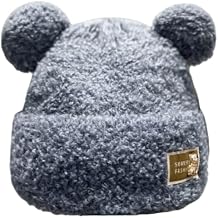 AALFA Womens Cute Bear Ears Fuzzy Beanie, Winter Warm Knit Hat with Pom Poms, Soft Fluffy Cold Weather Cap for Girls & Women