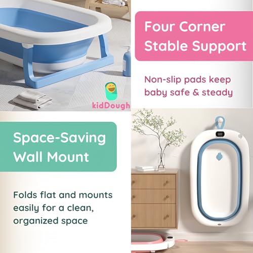 Image of Kiddough Baby Bathtub, Foldable, Non Slip, Durable, Easy to Store and Use with Cushion (Blue (Without Cushion))
