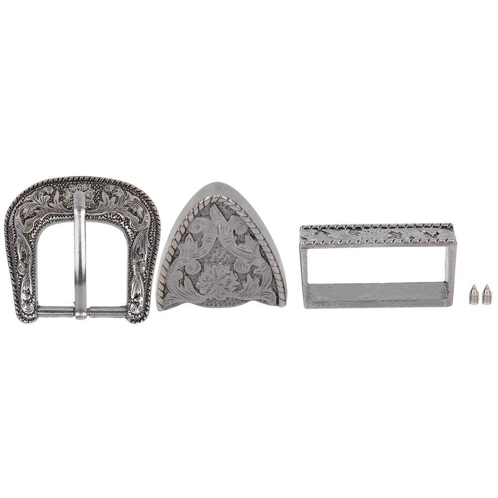 Set di fibbie per cintura western argentate da cowboy, fibbia uomo stile occidentale, per sostituzione o artigianato pelle, 25 mm