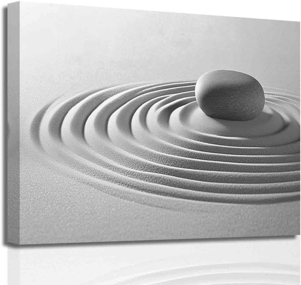 BJYCHG Zen Pictures for Bathroom Black White and Gray Bathroom Wall Art Zen Stone and Sand Canvas Prints Still Life Artwork for Spa Room Decor Frame (12L x 18W)