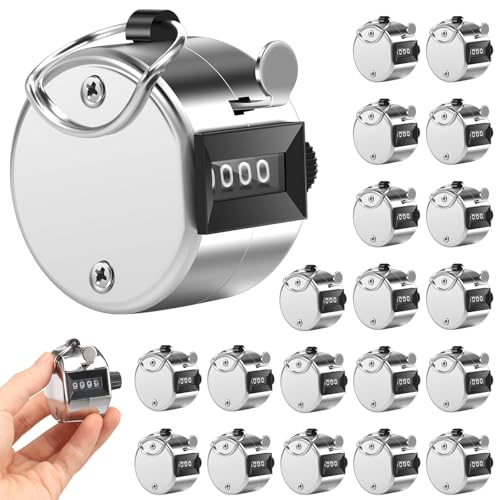 TMWEFUSC 20 Pack Clicker Counter， 4-Digital Metal Handheld Tally Counter， Hand Counter Clicker with Hanging Hook Pitch Counter for School Sport Event,Coaching Counting Numbers