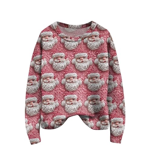 Suéteres de Navidad para mujer, divertidos y novedosos suéteres de punto con estampado navideño, suéteres de Navidad, suéteres cálidos para otoño e invierno, lindos suéteres de punto festivos, rosa