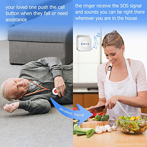 image for CallToU Wireless Caregiver Pager Smart Call System 2 SOS Call Buttons/