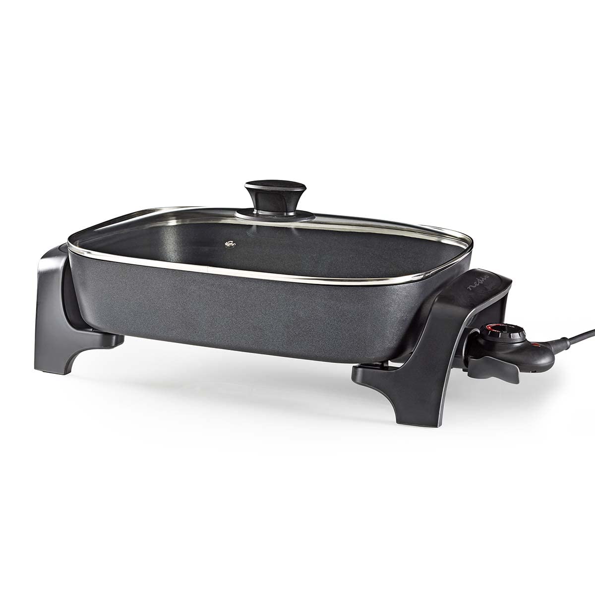 NEDIS Poêle à Frire Électrique - 2200 W - 7.0 L - Indicateur d'alimentation - Controle de la Température Réglable - 40 cm - Aluminium/Plastique - Noir FCSP110EBK40