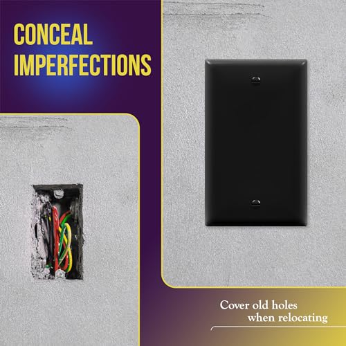Image of ENERLITES Blank Device Wall Plate, Gloss Finish, Standard Size 1-Gang 4.50 inch x 2.76 inch, Polycarbonate Thermoplastic, 8801-BK-10PCS, Black (10 Pack) | Standard size 4.50 inch x 2.76 inch, cover unused electrical box /outlet /switch, unbreakable polycarbonate, UL-listed, easy to install