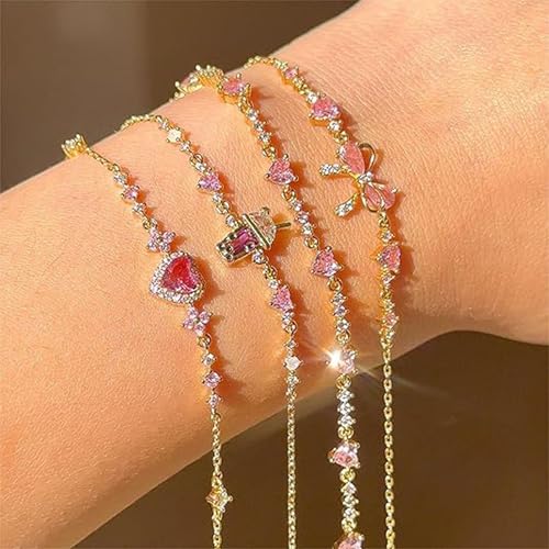 Bow Zircon Bracelet - Friendship is Like a Bow,Adjustable Ribbon Bow Beaded Chain Bracelet,Love Knot Pink Zircon Friendship Bracelets,Women Trendy Bracelet Gift for Her3