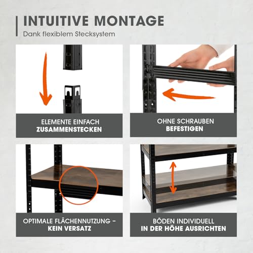 EASYmaxx Standregal Industrie Design, 180x90x40 cm | Bücherregal mit 875 kg Traglast | Lagerregal - 175 kg/Ebene | stylishes Regal - 5 verstellbare Ablagen für mehr Ordnung in Wohnzimmer, Küche, Büro