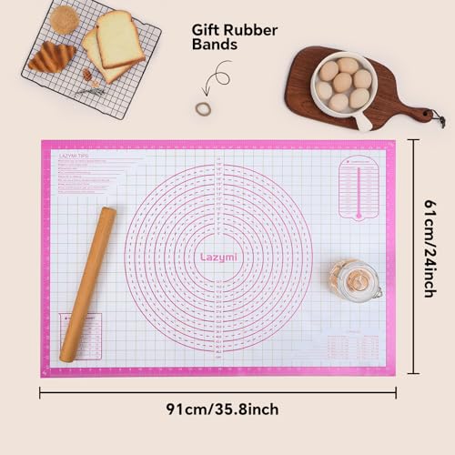 Lazymi Extra Große Backmatte Silikon: Antihafte Teigmatte 91x61cm - Rutschfeste Backunterlage Ausrollmatte für Teig - Teigunterlage mit Messung Silikonbackmatte für Fondant/Pizza/Brot Backen , Violett