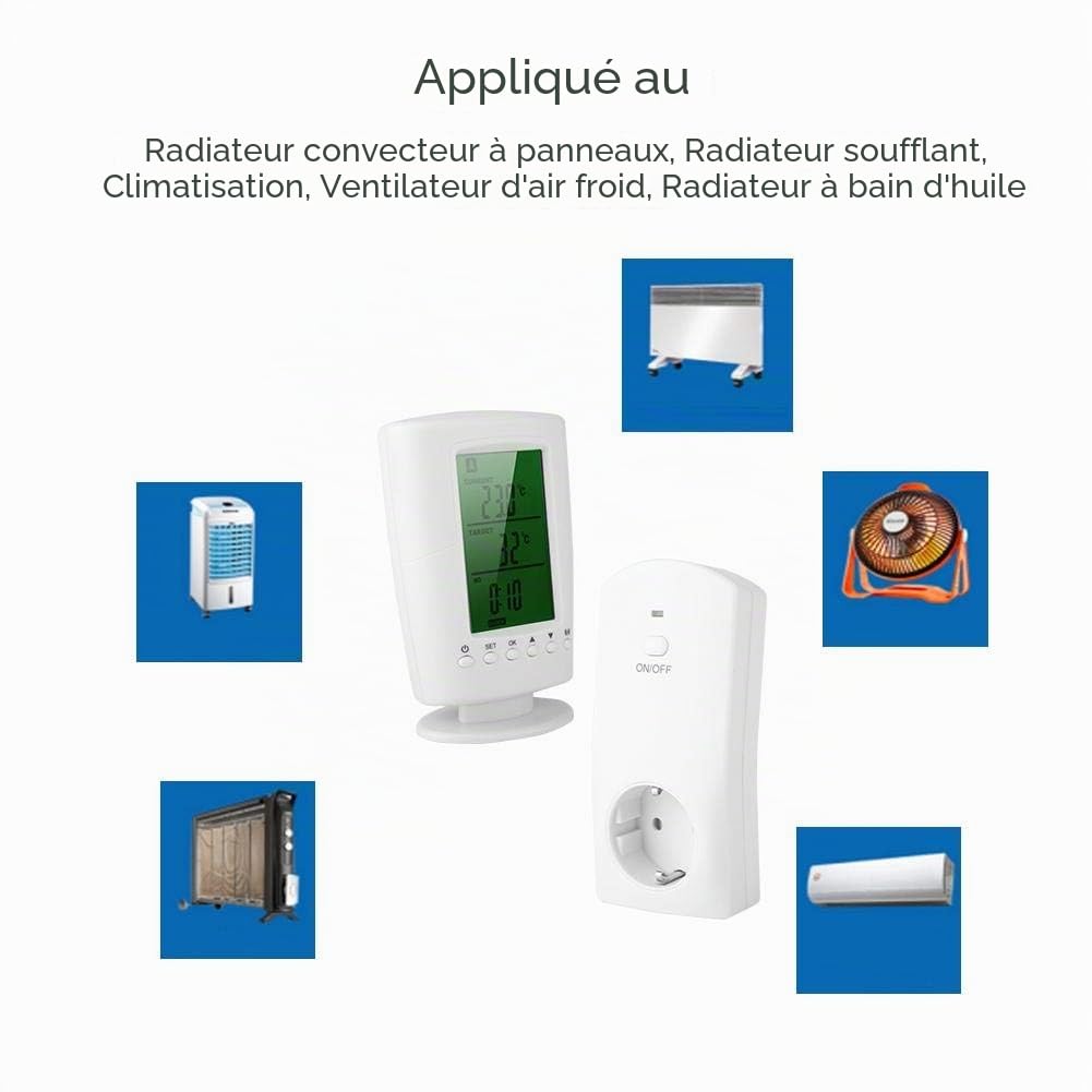 110-240V Prise de Thermostat sans Fil, Wireless Thermostat d’ambiance programmable Intelligent avec Affichage Température et Heure Convient pour Radiateur, Climatisation Appareils Electriques(EU)