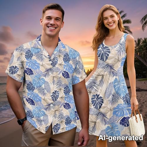 Image of Hawaii Matching Couple Outfits Husband and Wife Clothing Fashionable Mens Casual Shirts Hawaii Dress with Soft Fabric