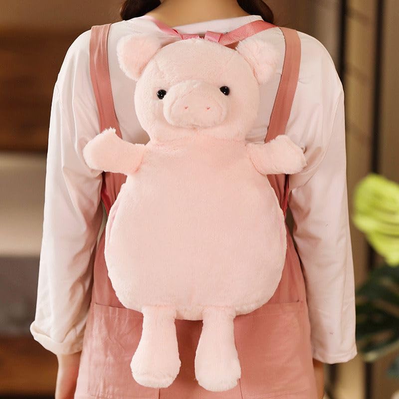 Image of Women Animal Teddy Bear Plush Backpack with Adjustable Straps (Pig)