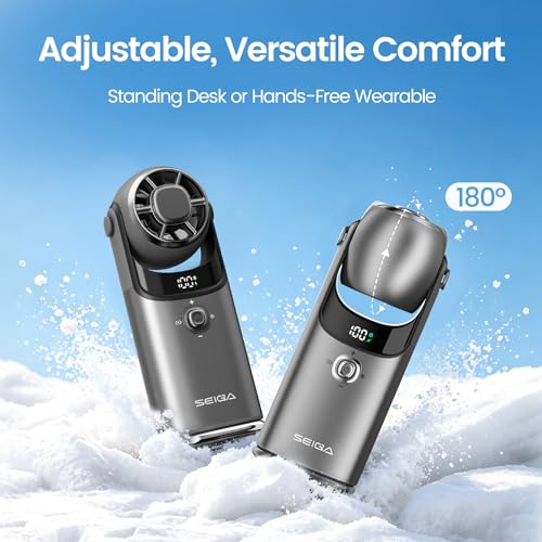 Image of SEIGA Ice Cooling Metal Body Portable Fan, 5200mAh Rechargeable Handheld Fan with Semiconductor Cooling Plate, 16500RPM Powerful Cooling, 100-Speed Quiet Fan for Travel & Summer