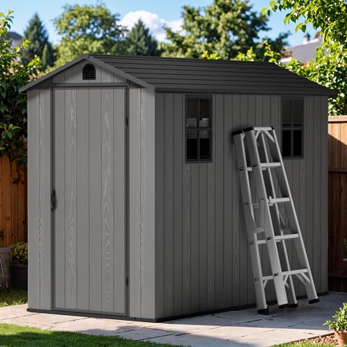 Image of Greesum 4x8FT Plastic Outdoor Storage Shed with Floor, Dark Gray
