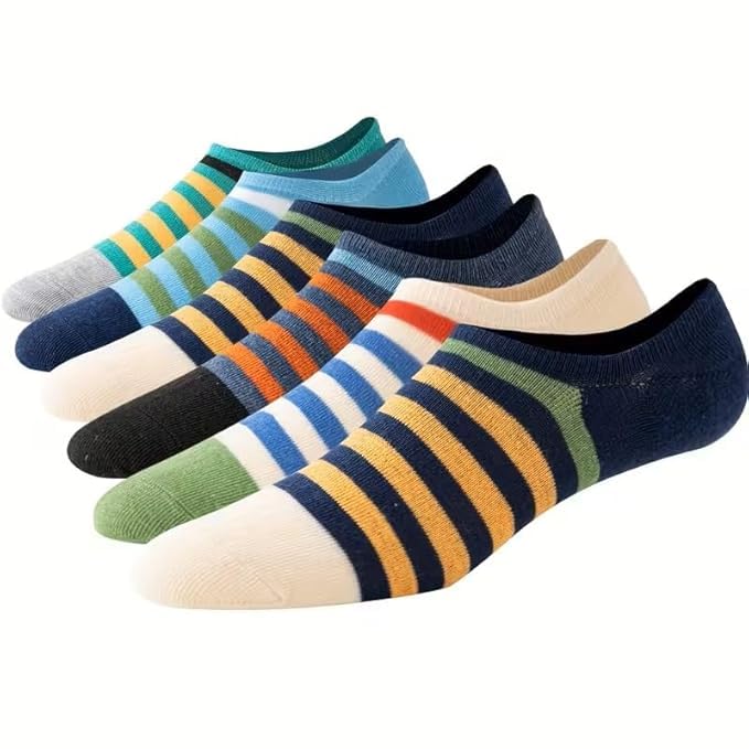 Ankle Socks for Men Women Cotton Blend Striped Low Cut Socks Pack of 5 | Soft Breathable Non Slip Stretch Casual Sports Gym Running Walking Daily Wear Free Size Multicolor Socks-image-46