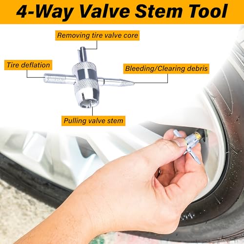Image of ecocstm 2 PCS Tire Valve Stem Removal Tool with 20 PCS Valve Cores, 10 PCS Tire Valves Caps, 1 PCS 4-Way Valves Tool, Car Accessories Tires Repair Tools Universal for All Cars (33 PCS)