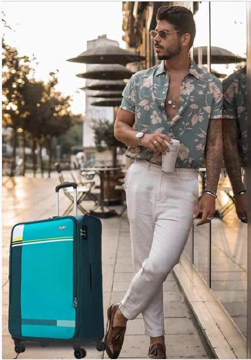 Image of Skybags Autumn Polyester 8 Wheels Trolley Bag with Anti-Theft Zipper & 3-Digit Lock | 5 Year Warranty (Teal, Small (55 cm))