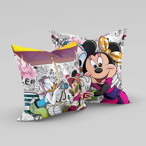 Image of Sassoon Minnie Mouse Reversible Cartoon Printed Cushion Cover, Multi (Pack of 1)