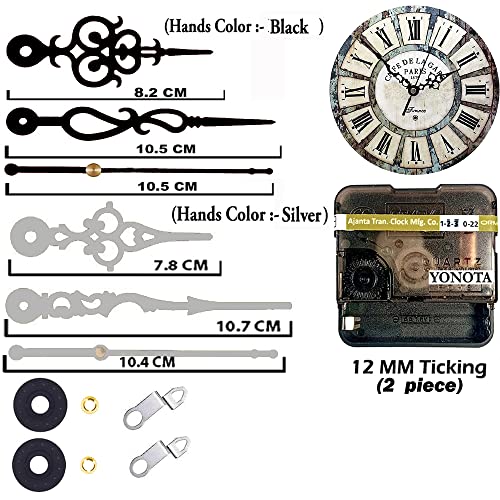 Image of YOPY� Combo 2 of Ajanta Mfg. Battery Operated Plastic Ticking Wall Clock Movement Machine with Hands (Needles : Antique Black,Silver1)