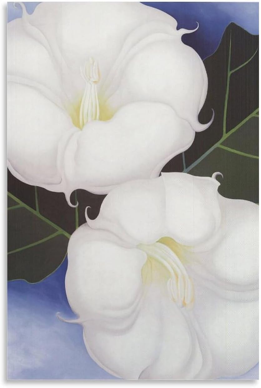 Rikin Liuff Georgia O'Keeffe Poster and Prints Georgia O'Keeffe Two White Floral Canvas Wall Art Aesthetic Painting for Home Decor Picture 40x55cmx1 Frameless