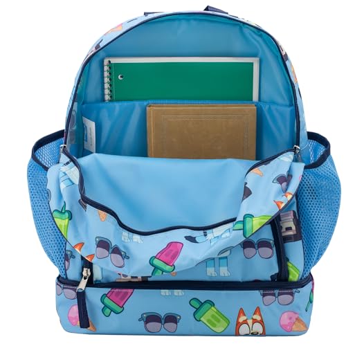 Image of AI ACCESSORY INNOVATIONS Bluey & Bingo 2 in 1 kids Backpack, 16 inch School Bag with Insulated Pocket & Bento Box for Boys & Girls, Blue