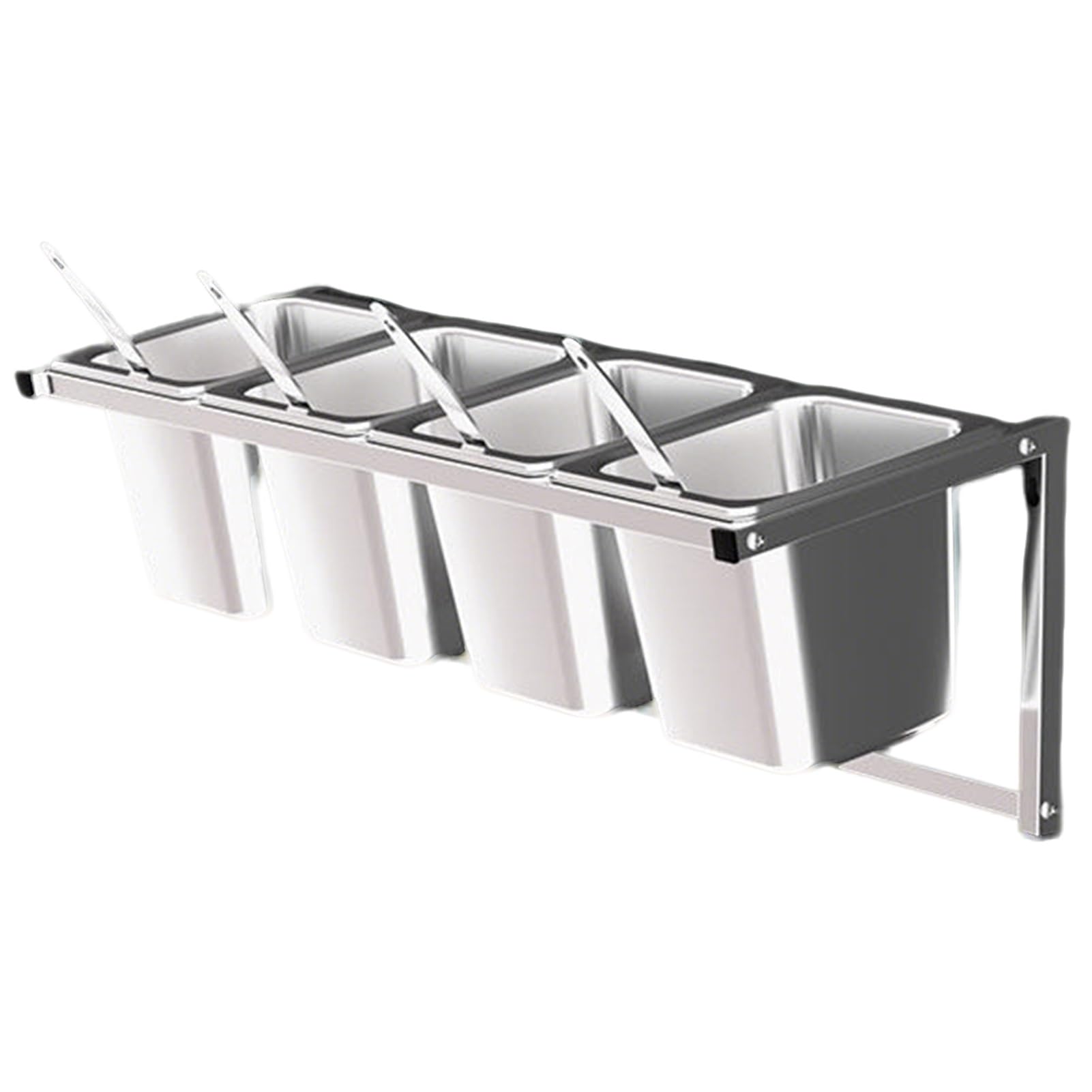 WDSOPK Stainless Steel Spice Rack Set With Pans& Lids& Spoon Wall mounted Seasoning Shelf Restaurant Countertop Holder For Seasoning Sauce Salad Jam Fruits Ingredients 4pcs C (15cm(6in) 4pcs)