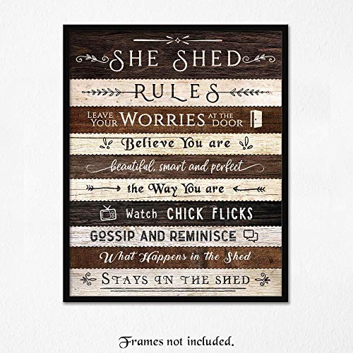 Farmhouse Style She Shed Rules Humor Art Prints, 1 (8x10) Unframed Photos, Wall Decor Gifts Under 15 for Home Office Kitchen Babe Cave Woman Girlfriend Crafts Sewing Knitting Scrapbook Whimsical Fan - Image 9