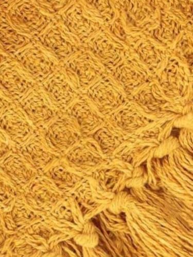 Image of 100% Cotton Waffle Weave Sofa Throw Blanket 50x60 Inches or 125x150 cms Lightweight, Soft & Breathable Couch, Bed or Chair Throw Blanket for Living or Bedroom, Mustard