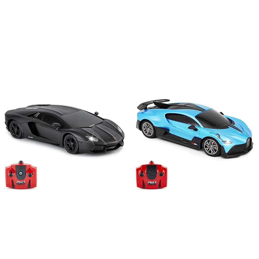 CMJ RC Cars Lamborghini Aventador Official Licensed Remote Control Car with Working Lights & Bugatti Divo Blue Remote control Radio Car 1:24 Officially Licensed 1:24 Scale Working Lights 2.4Ghz