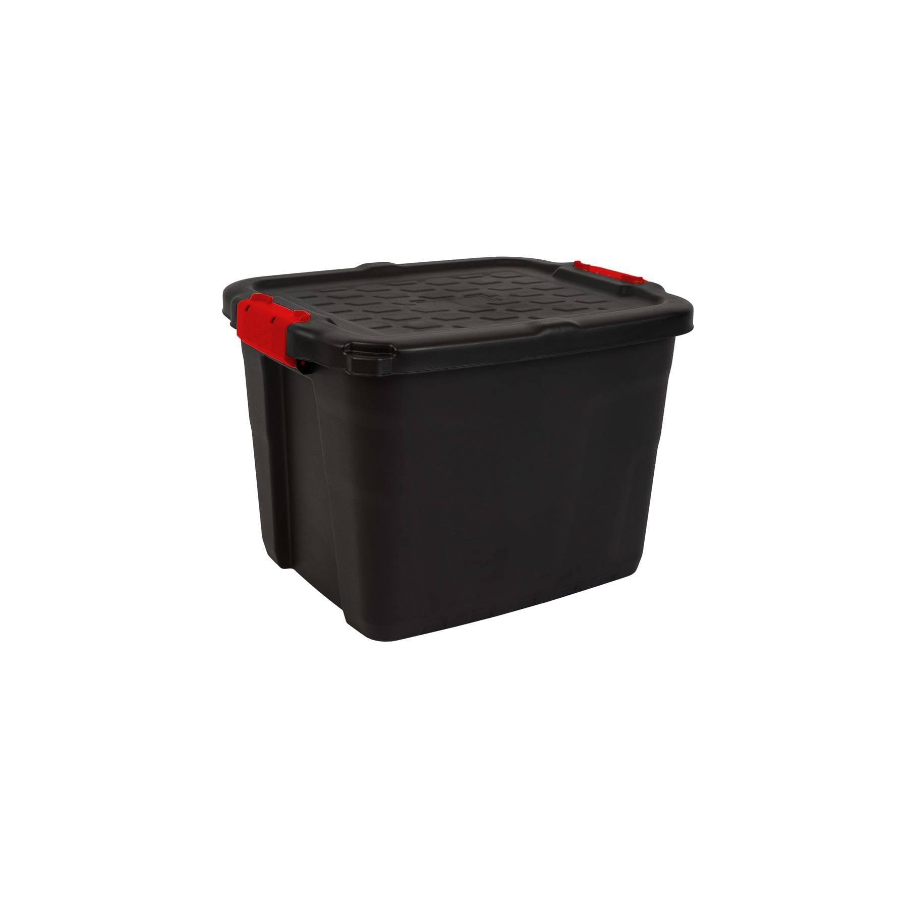 Strata Heavy Duty Large Storage Box, 42L, Lockable, Indoor/Outdoor, Clip Lock, Black with Red Handles