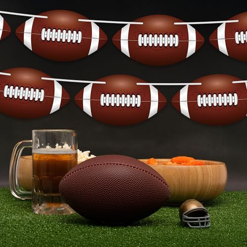 Image of 4 Pack Football Party Decorations, 32 PCS Football Cardboard Pre-Assemble Game Day Party Football Banner Garland for Bowl Game Day Sports Themed Party Supplies Birthday Cutouts Banner Decor