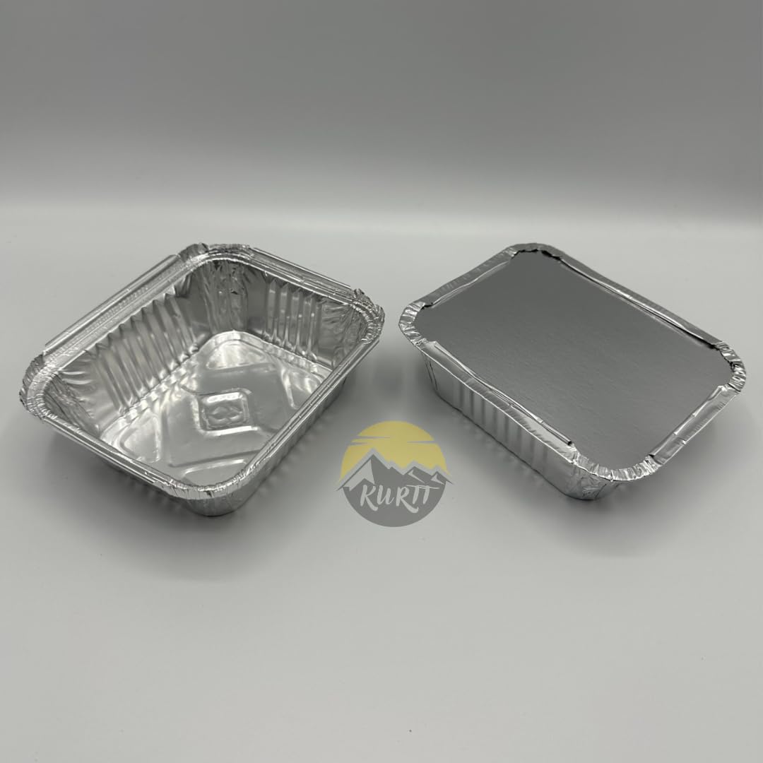 KURTT - Vassoio in alluminio da 450 ml - 100 contenitori in alluminio usa e getta - contenitori in alluminio con coperchio - piatti da forno - conservare il cibo fresco e caldo