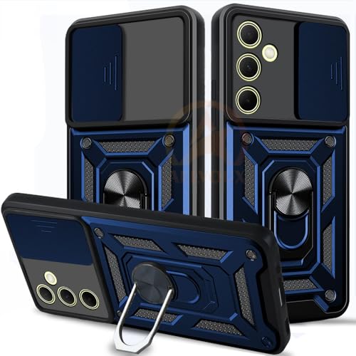 Image of Armor Bumper Back Cover Case for Samsung A35 5G | Rotating Camera Cover, Ring Holder & Kickstand | Heavy Duty & 360 Degree Protection Samsung A35 5G Back Cover (Blue)