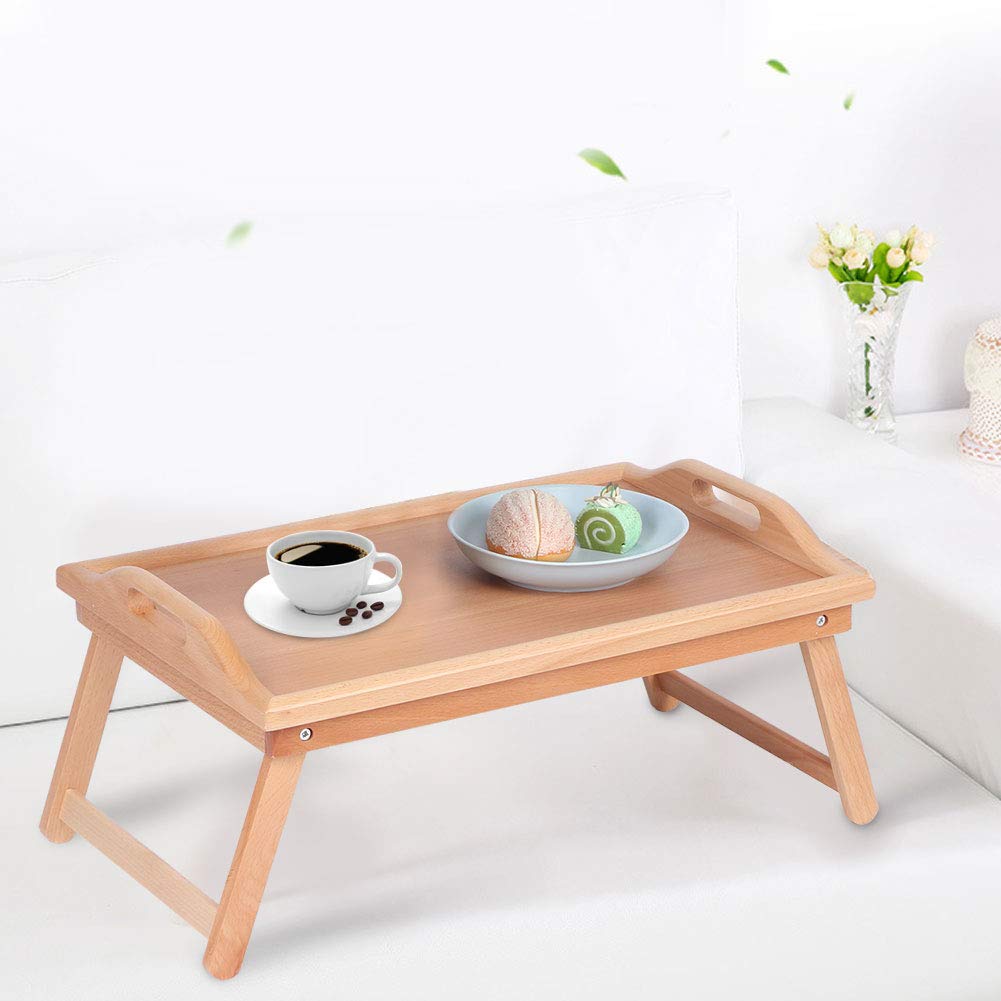 Aramox Tavolino da tè Tavolino da caffè in Legno di Faggio 59 X 33 X 21,5 Cm Pieghevole con 4 Chiusure per Gambe Vassoio Snack Portatile per Camera da Letto Soggiorno Studio Ufficio Uso Esterno