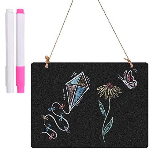 Petits Tableaux Noirs en Bois Mini Tableau Ardoise Double Face Tableaux Noirs à Suspendre Enseigne de Tableau Ecrire avec Craie Corde pour Message Mariage Anniversaire Bar Restaurant Café Murale Décor Cover