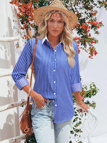 siliteelon Striped Button Down Shirts for Women Cotton Dress Shirts Long Sleeve Casual Collared Office Work Shirt3