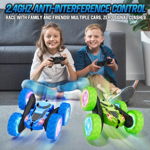 Image of Hamdol STEM Remote Control Car for Kids Ages 6-12, 4WD RC Stunt Car with LED Wheel Lights & 360 Flips, 2.4GHz Fast Electric Toy for Boys 8-10, Educational Gift for Birthday or Valentines