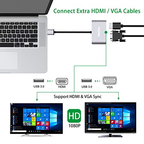 USB to HDMI VGA Adapter, USB 3.0 to HDMI Converter 1080P, Support HDMI VGA Sync Output for Windows 10/8/7 Only, NO Mac OS/Linux/Vista